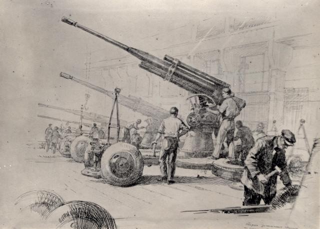 Васильев П.В. Сборка зенитных орудий на одном из уральских заводов. 1942 Васильев П.В. Сборка зенитных орудий на одном из уральских заводов. 1942